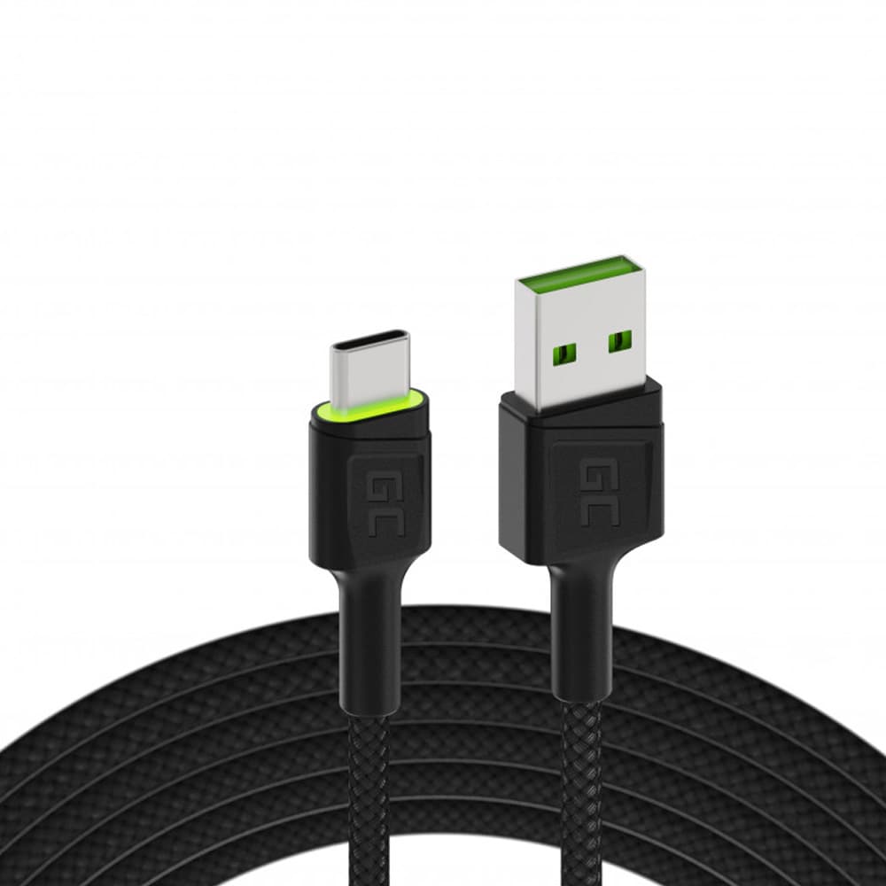 Green Cell USB-Kabel USB till USB-C med LED 200cm QC3.0 / USB-C-laddkabel / USB-datakabel