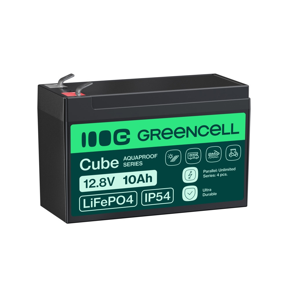 Green Cell CUBE LiFePO4 10Ah 12.8V 128Wh Lithiumbatteri / LiFePO4-batteri / LFP-batteri