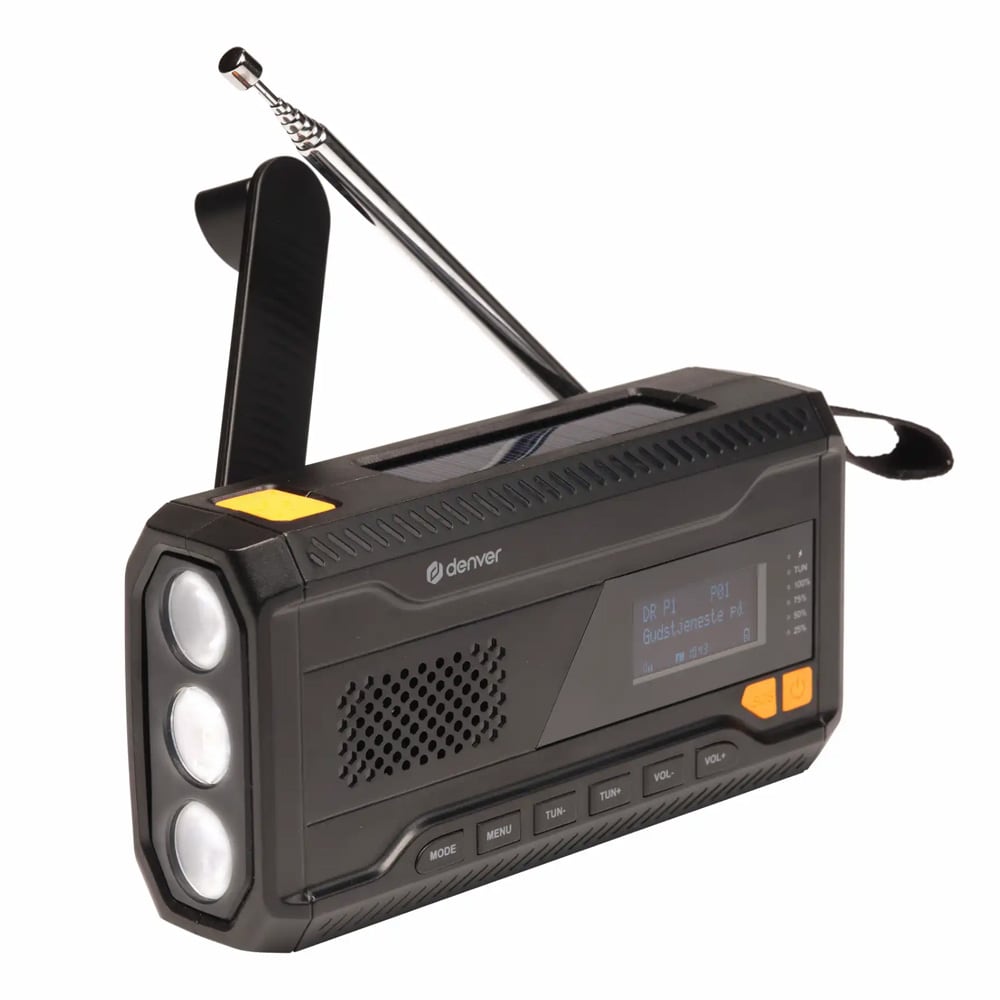 Denver SCD-2033 Vevradio med solcellsladdning / DAB-radio / Nödradio