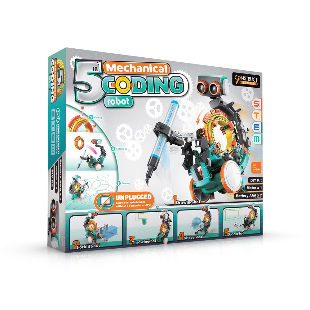 Construct & Create 5i1 Mechanical Coding Robot / mekanisk kodningsrobot / pedagogiskt byggprojekt