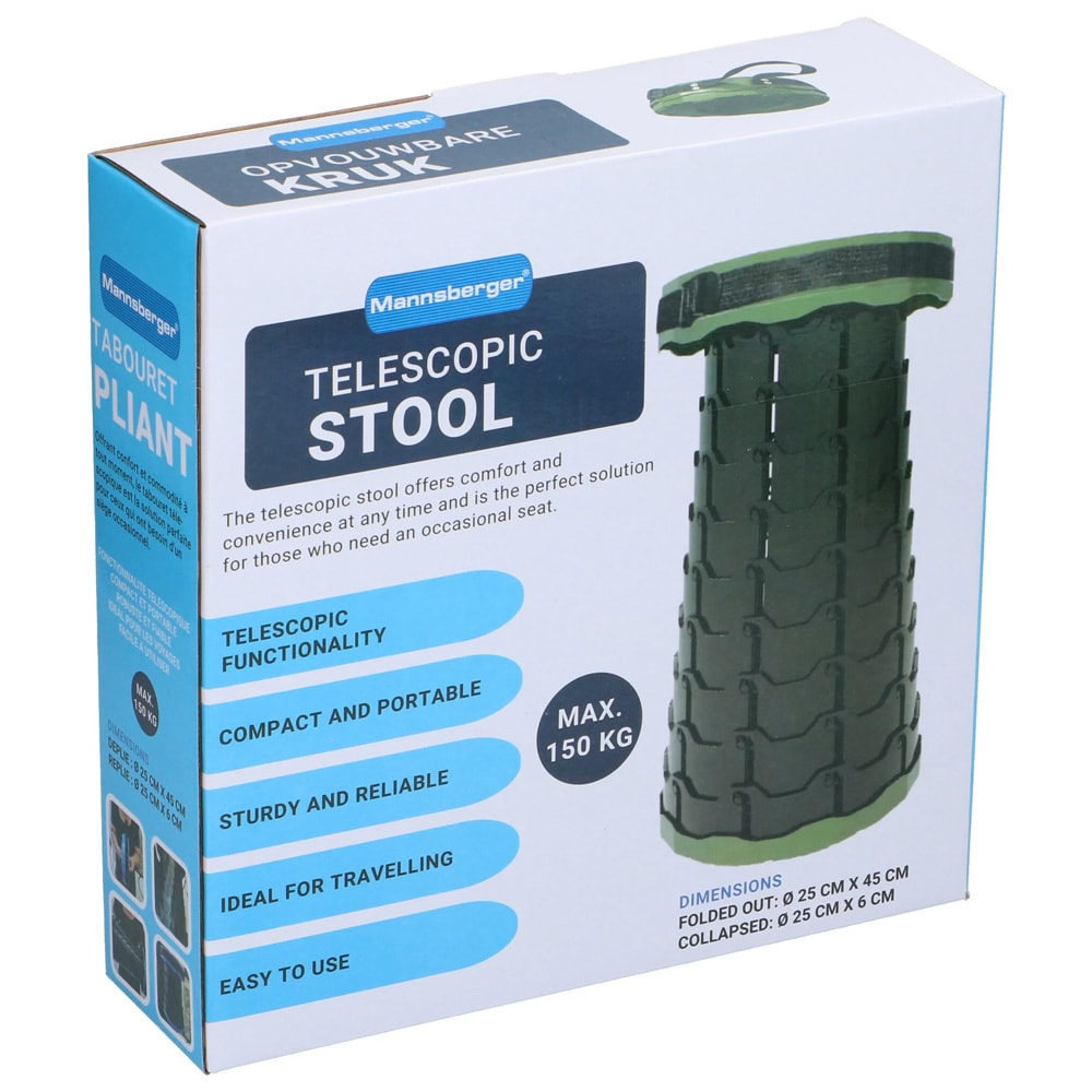Hopfällbar Pall 25cm x 6-45cm / Teleskopisk campingpall / Portabel sittpall med bärrem