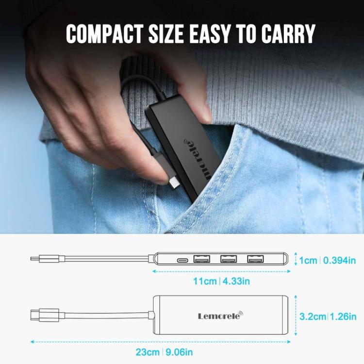 Lemorele TC22L 5-i-1 USB-C-dockningsstation / USB-C-hubb med 4K HDMI, Gigabit Ethernet och 100 W PD