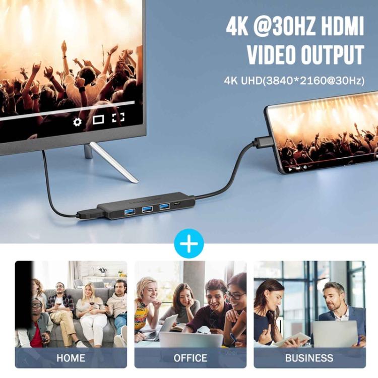 Lemorele TC22L 5-i-1 USB-C-dockningsstation / USB-C-hubb med 4K HDMI, Gigabit Ethernet och 100 W PD