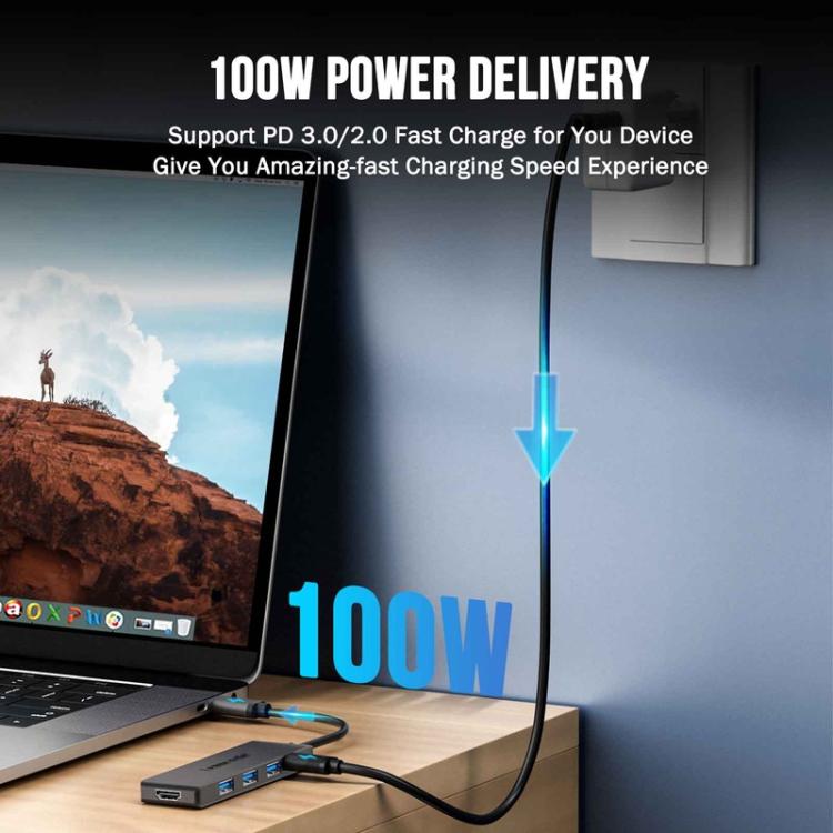 Lemorele TC22L 5-i-1 USB-C-dockningsstation / USB-C-hubb med 4K HDMI, Gigabit Ethernet och 100 W PD