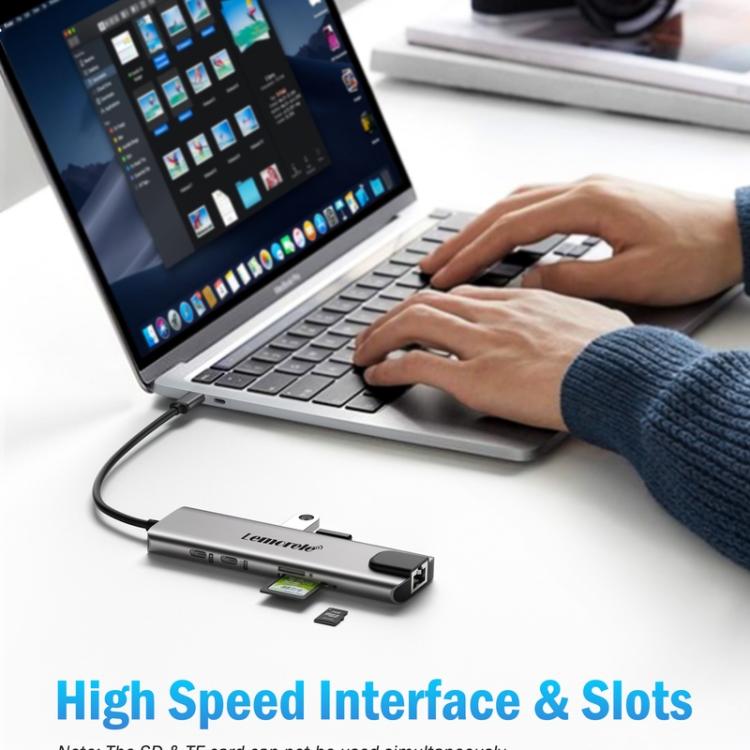 Lemorele TC39 9-i-1 USB-C-dockningsstation / USB-C-hubb med 4K HDMI, Gigabit Ethernet och 100 W PD