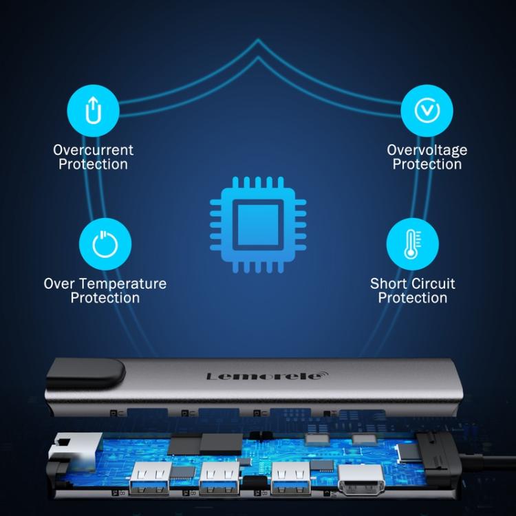 Lemorele TC39 9-i-1 USB-C-dockningsstation / USB-C-hubb med 4K HDMI, Gigabit Ethernet och 100 W PD
