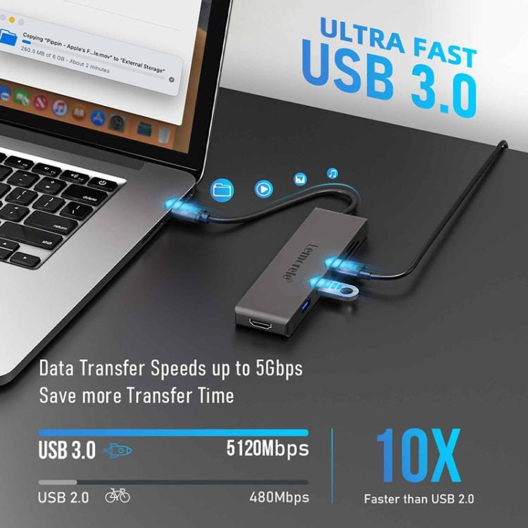 Lemorele TC23L 6-i-1 USB-C-dockningsstation / USB-C-hubb med 4K HDMI, Gigabit Ethernet och 100 W PD
