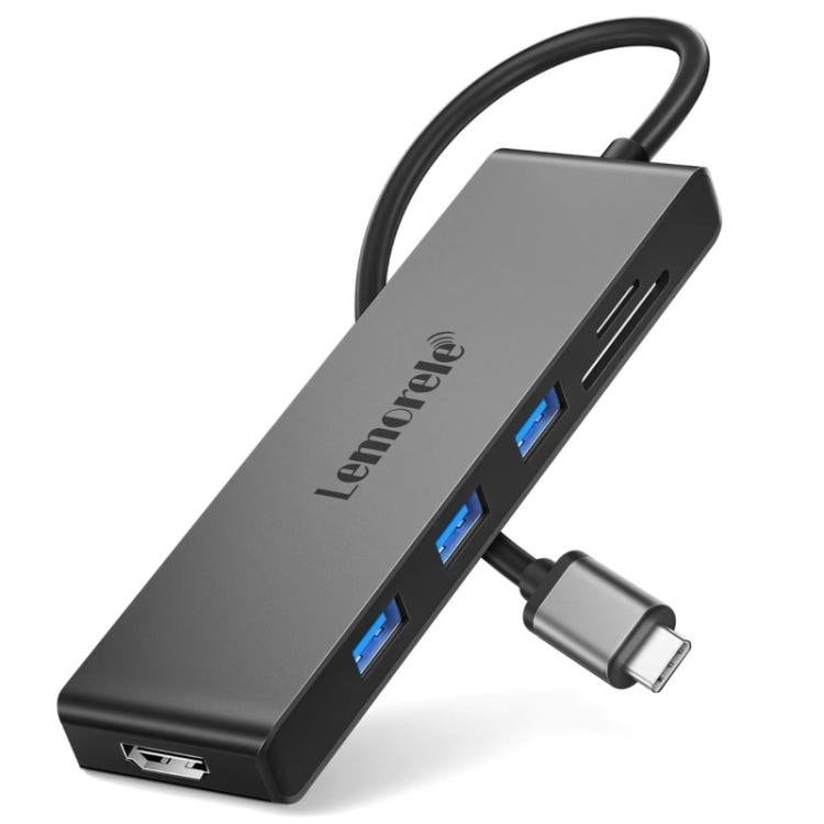 Lemorele TC23L 6-i-1 USB-C-dockningsstation / USB-C-hubb med 4K HDMI, Gigabit Ethernet och 100 W PD