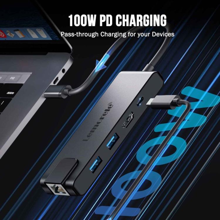 Lemorele TC24L 5-i-1 USB-C-dockningsstation / USB-C-hubb med 4K HDMI, USB 3.0, USB 2.0 och 100 W PD