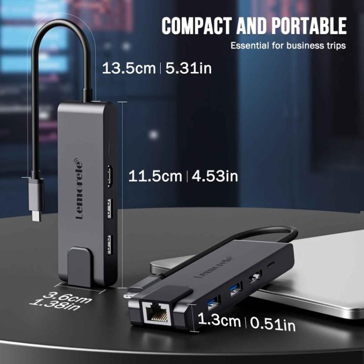Lemorele TC24L 5-i-1 USB-C-dockningsstation / USB-C-hubb med 4K HDMI, USB 3.0, USB 2.0 och 100 W PD