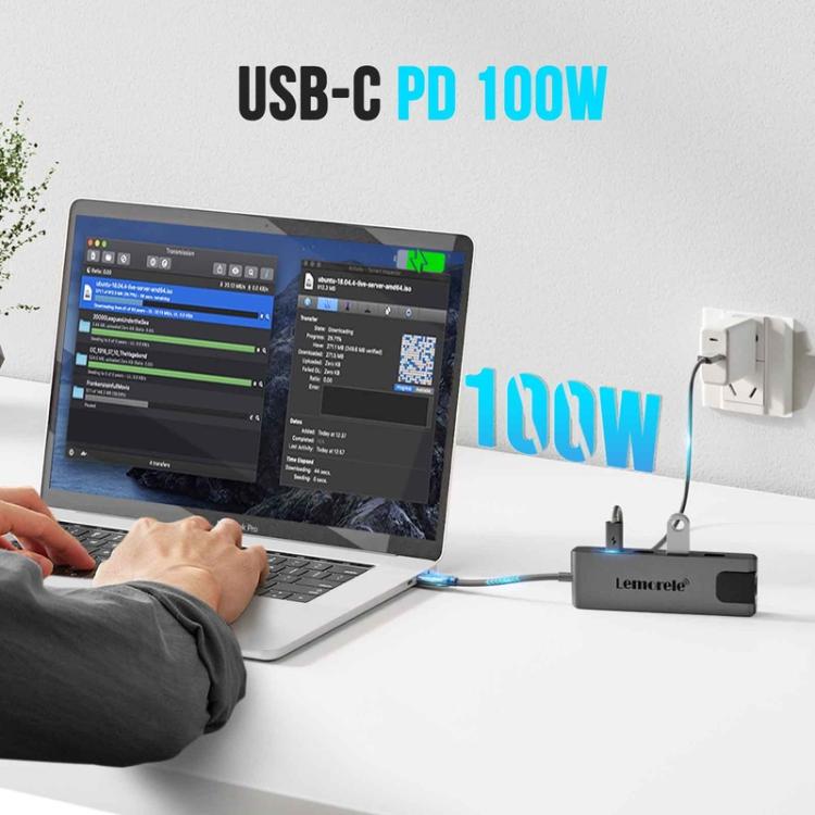 Lemorele TC24L 5-i-1 USB-C-dockningsstation / USB-C-hubb med 4K HDMI, USB 3.0, USB 2.0 och 100 W PD