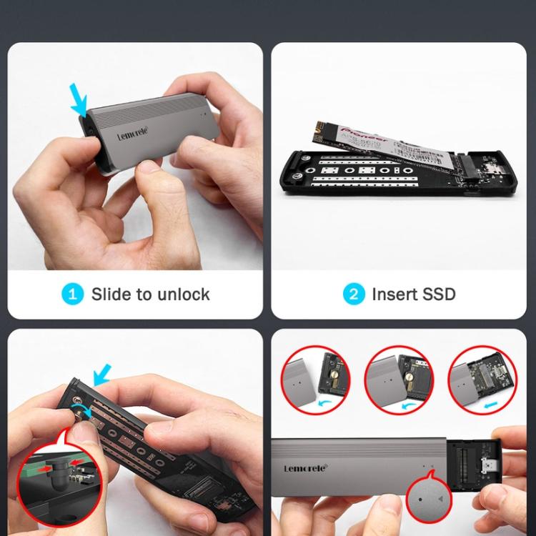 Lemorele Hårddiskkabinett SD2L för 2x M.2 NVMe/SATA 10Gbps / SSD-kabinett / Dubbel M.2-adapter