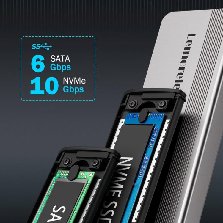 Lemorele Hårddiskkabinett SD2L för 2x M.2 NVMe/SATA 10Gbps / SSD-kabinett / Dubbel M.2-adapter