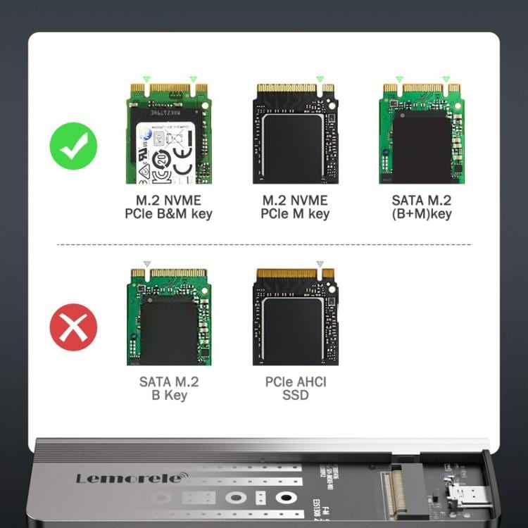 Lemorele Hårddiskkabinett SD2L för 2x M.2 NVMe/SATA 10Gbps / SSD-kabinett / Dubbel M.2-adapter