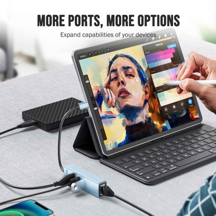 Lemorele USB-C Hubb TC43L 4-i-1 med Gigabit Ethernet och USB / USB-C-adapter / Nätverkshubb