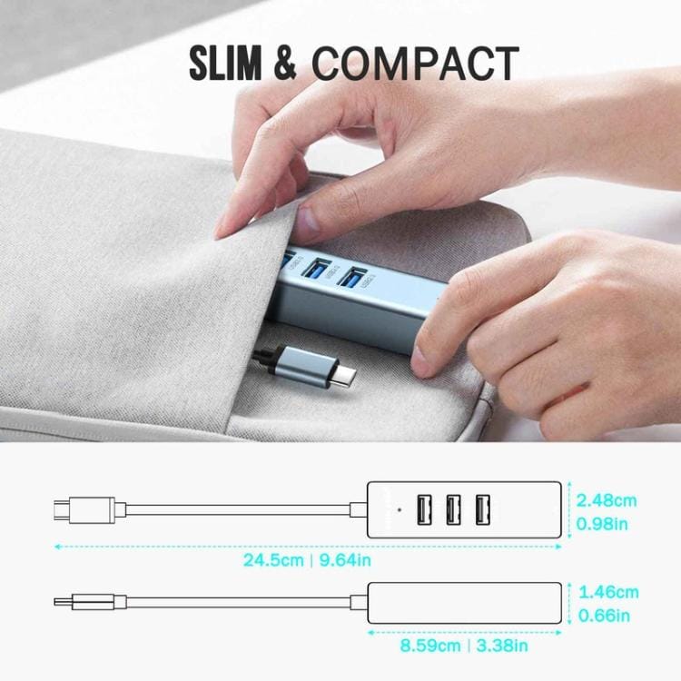 Lemorele USB-C Hubb TC43L 4-i-1 med Gigabit Ethernet och USB / USB-C-adapter / Nätverkshubb