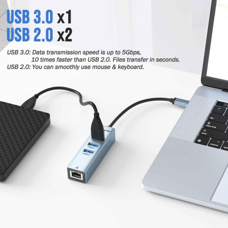 Lemorele USB-C Hubb TC43L 4-i-1 med Gigabit Ethernet och USB / USB-C-adapter / Nätverkshubb