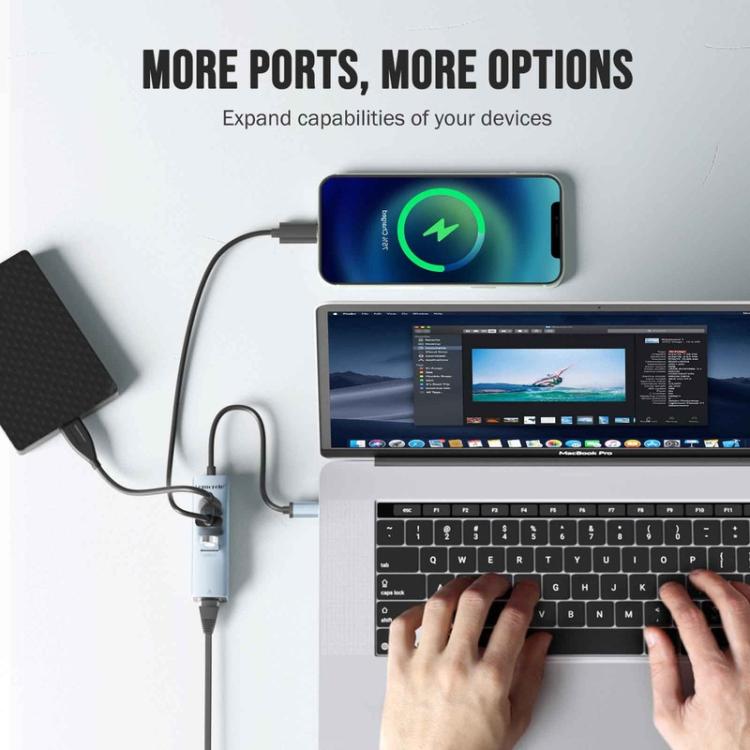 Lemorele USB-C Hubb TC43L 4-i-1 med Gigabit Ethernet och USB / USB-C-adapter / Nätverkshubb