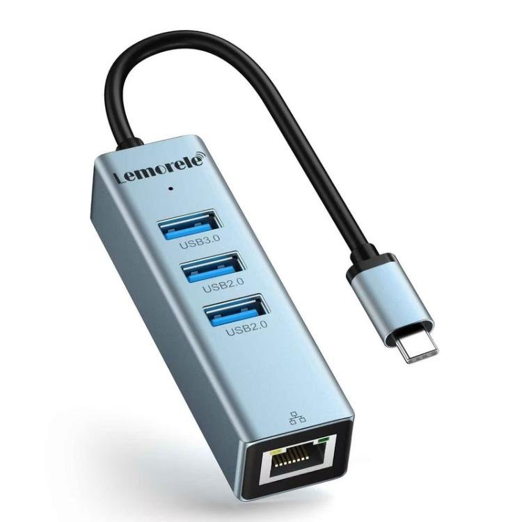 Lemorele USB-C Hubb TC43L 4-i-1 med Gigabit Ethernet och USB / USB-C-adapter / Nätverkshubb