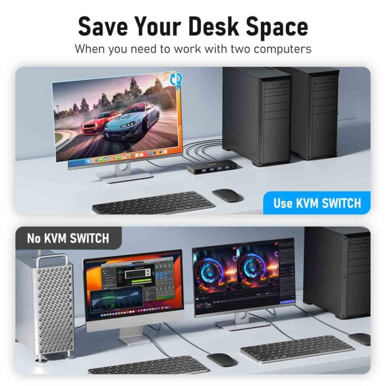 Lemorele KVM-switch G98 för delning av skärm, tangentbord och mus / KVM-växlare / Datorväxlare