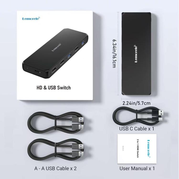 Lemorele KVM-switch G98 för delning av skärm, tangentbord och mus / KVM-växlare / Datorväxlare