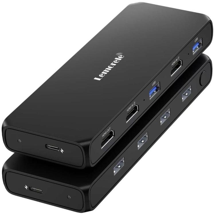 Lemorele KVM-switch G98 för delning av skärm, tangentbord och mus / KVM-växlare / Datorväxlare