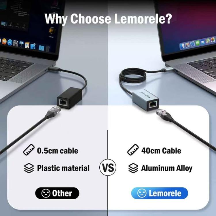 Lemorele USB-C Hubb TC48 med dubbel HDMI och Gigabit Ethernet / USB-C-docka / HDMI-adapter