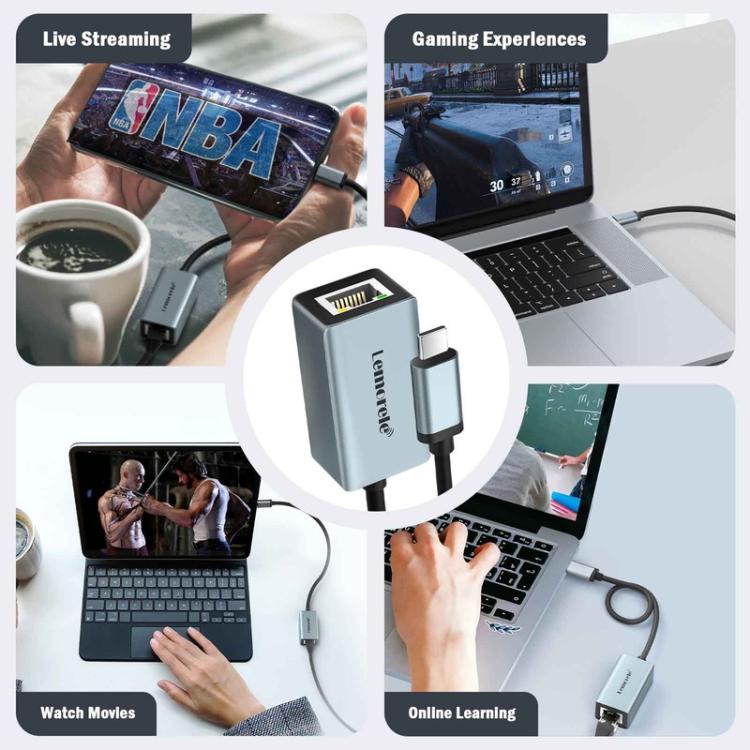 Lemorele USB-C Hubb TC48 med dubbel HDMI och Gigabit Ethernet / USB-C-docka / HDMI-adapter