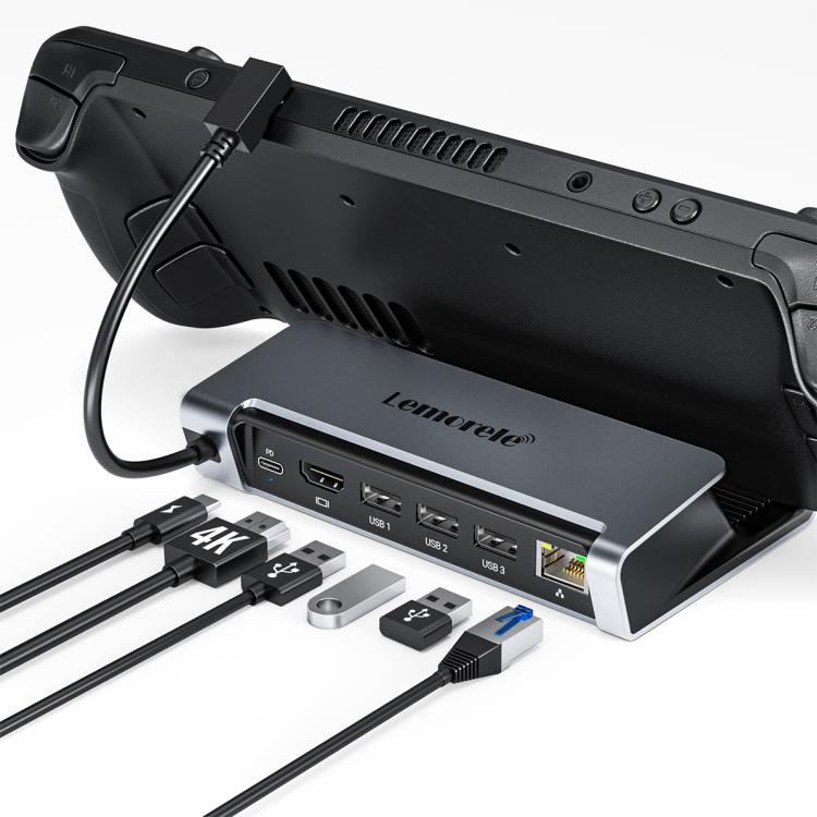 Lemorele Dockningsstation X23L 6-i-1 med HDMI 4K, kortläsare och 100W PD / USB-C-nav / PC-hubb