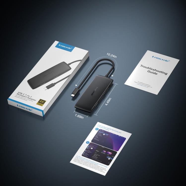 Lemorele Dockningsstation TC510 7-i-1 med HDMI 4K och 100W PD / USB-C-docka / Datorhubb
