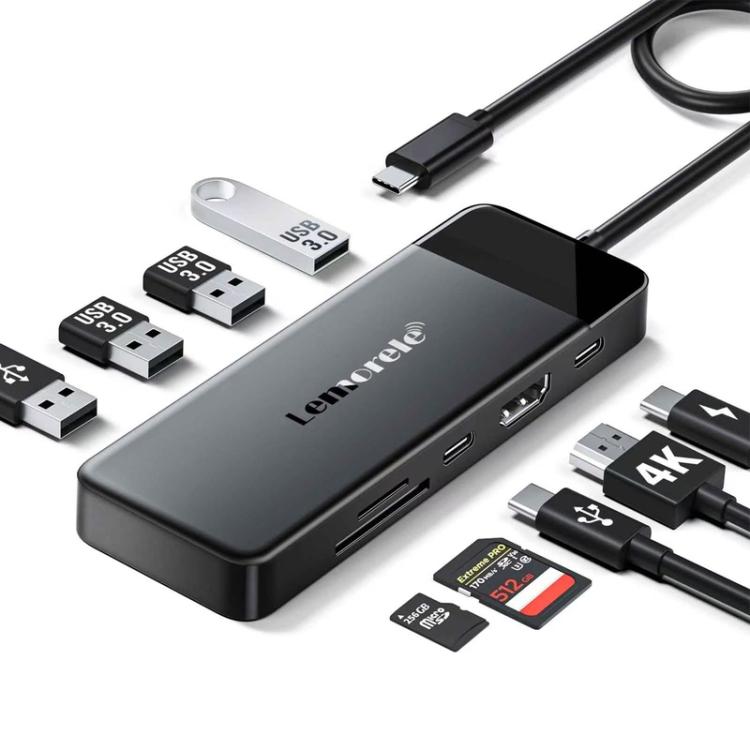 Lemorele Dockningsstation TC92 9-i-1 med HDMI 4K, Ethernet och 100W PD / USB-C-hubb / Datorhubb