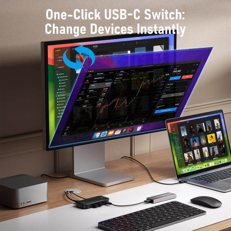 Lemorele KVM-switch H200 USB-C med HDMI 4K 60Hz och 100W PD / USB-C-växlare / Datorväxlare