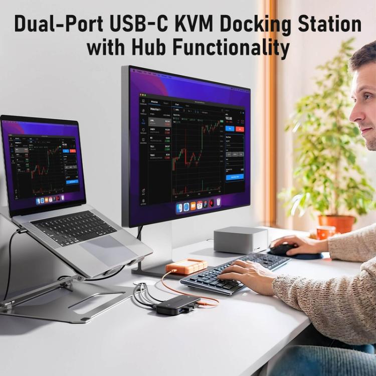 Lemorele KVM-switch H200 USB-C med HDMI 4K 60Hz och 100W PD / USB-C-växlare / Datorväxlare