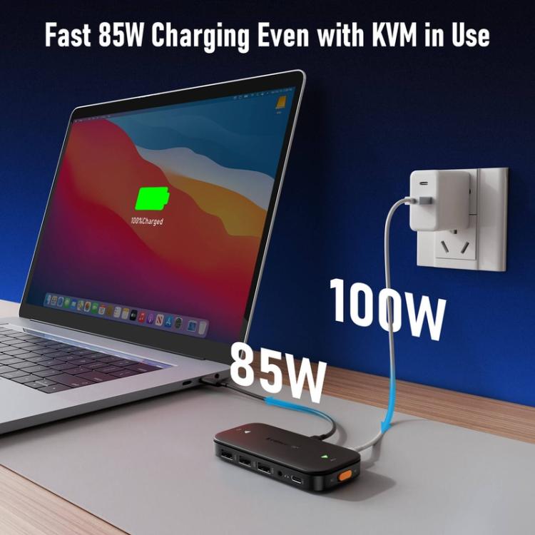Lemorele KVM-switch H200 USB-C med HDMI 4K 60Hz och 100W PD / USB-C-växlare / Datorväxlare