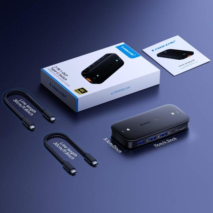 Lemorele KVM-switch H200 USB-C med HDMI 4K 60Hz och 100W PD / USB-C-växlare / Datorväxlare