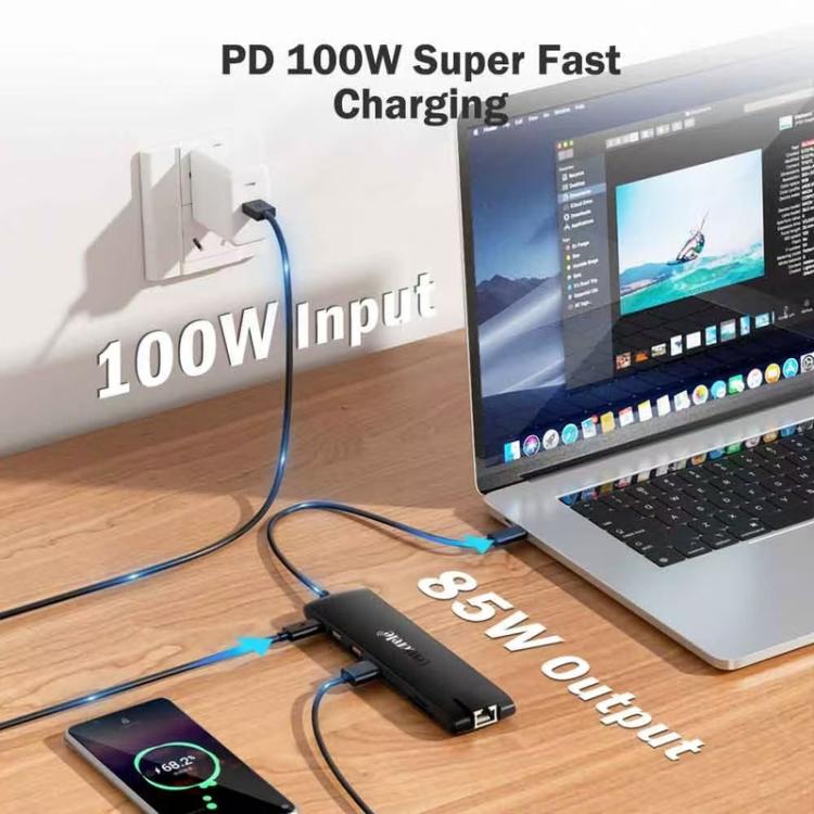 Lemorele Dockningsstation TC96 USB-C med HDMI 4K, Ethernet och PD-laddning / USB-dock / PC-hubb