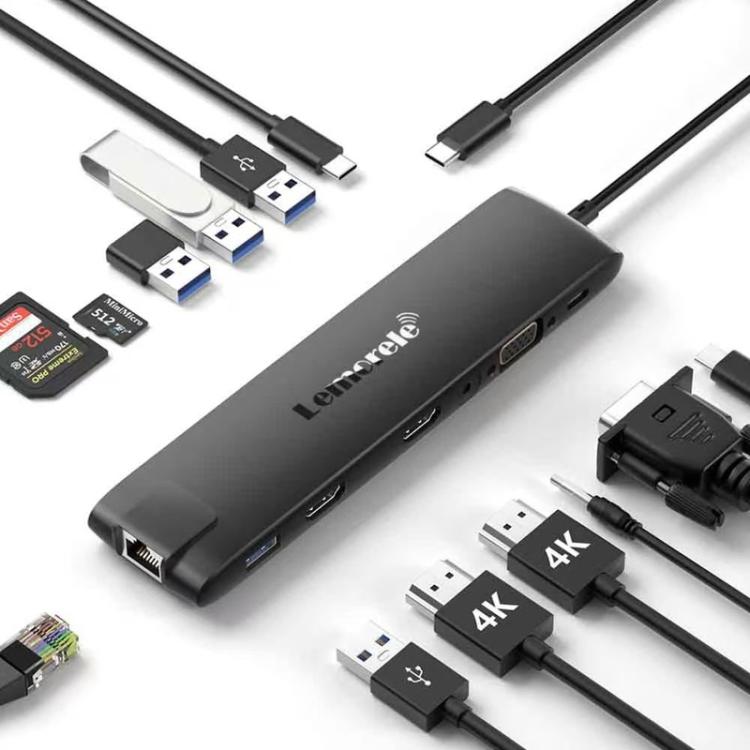 Lemorele Dockningsstation TC96 USB-C med HDMI 4K, Ethernet och PD-laddning / USB-dock / PC-hubb