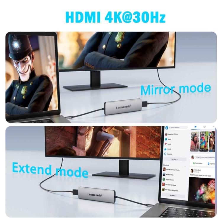 Lemorele Dockningsstation TC38L 8-i-1 med HDMI, Gigabit Ethernet och PD-laddning / PC-hubb / Docka