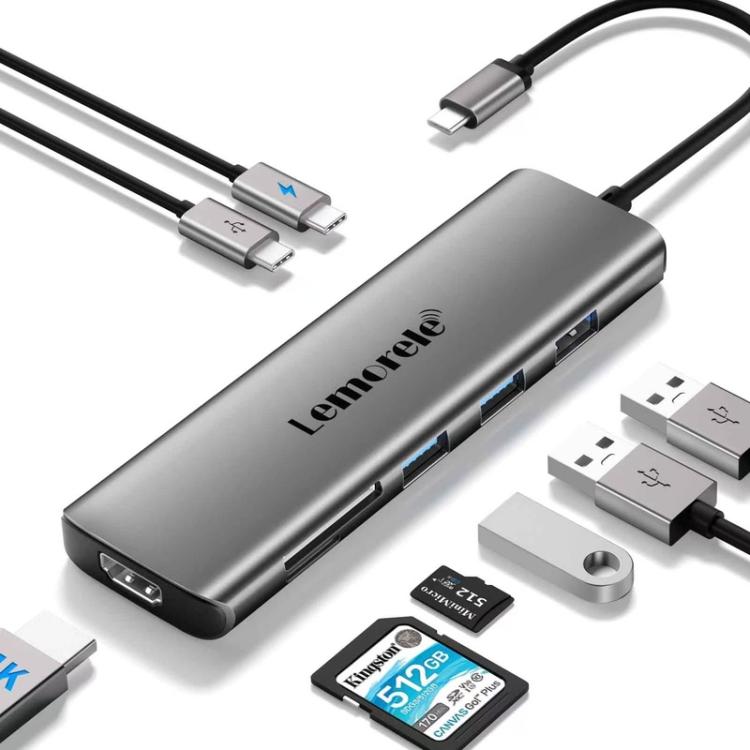 Lemorele Dockningsstation TC38L 8-i-1 med HDMI, Gigabit Ethernet och PD-laddning / PC-hubb / Docka