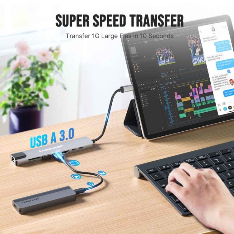 Lemorele Dockningsstation TC19L Plus 8-i-1 med HDMI 4K, Ethernet och 100W PD / USB-hubb / USB-dock