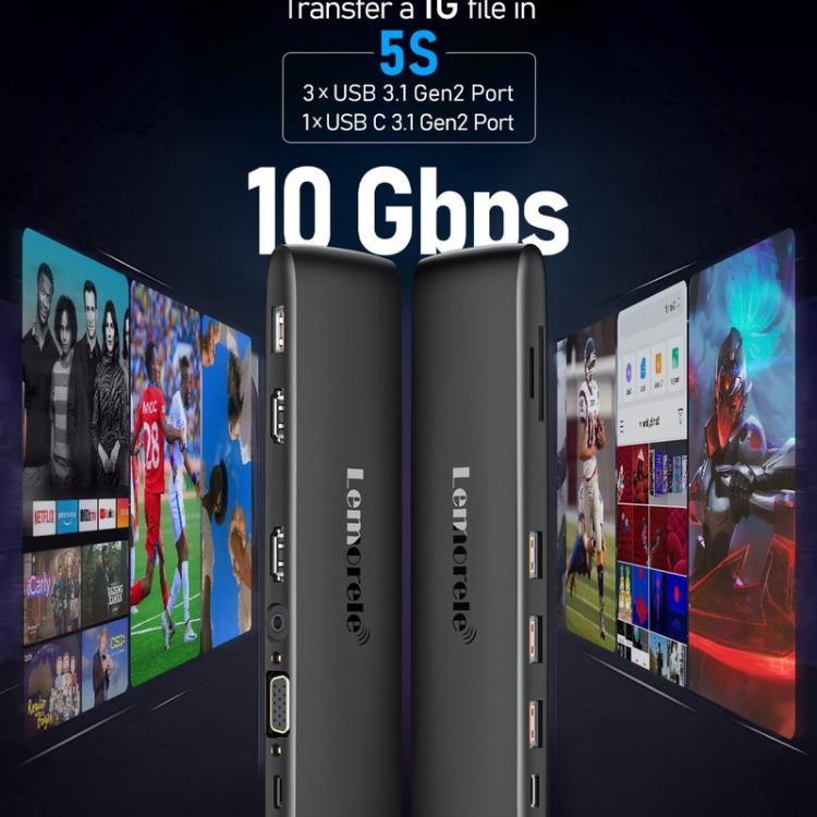 Lemorele Dockningsstation TC97 USB-C med HDMI 4K, Gigabit Ethernet och PD-laddning / PC-dock / Hubb