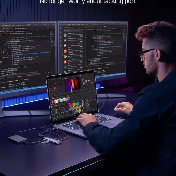 Lemorele Dockningsstation TC97 USB-C med HDMI 4K, Gigabit Ethernet och PD-laddning / PC-dock / Hubb