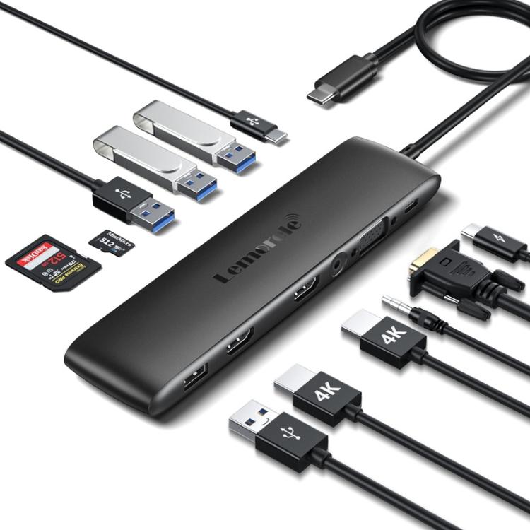 Lemorele Dockningsstation TC97 USB-C med HDMI 4K, Gigabit Ethernet och PD-laddning / PC-dock / Hubb