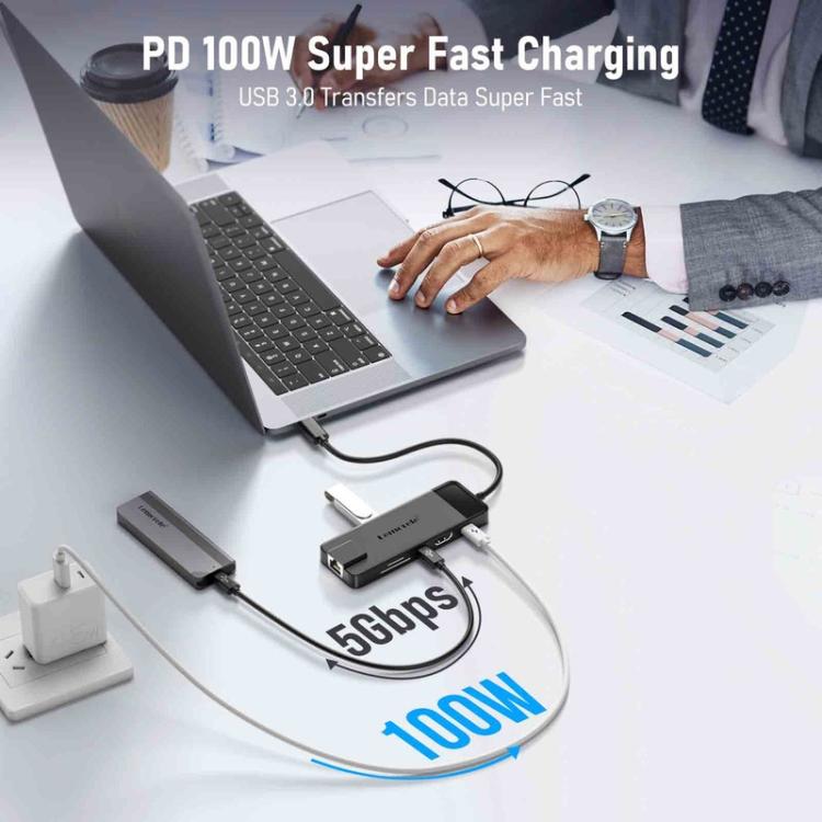 Lemorele Dockningsstation TC93 10-i-1 med HDMI, Gigabit Ethernet och PD-laddning / Docka / USB-hubb