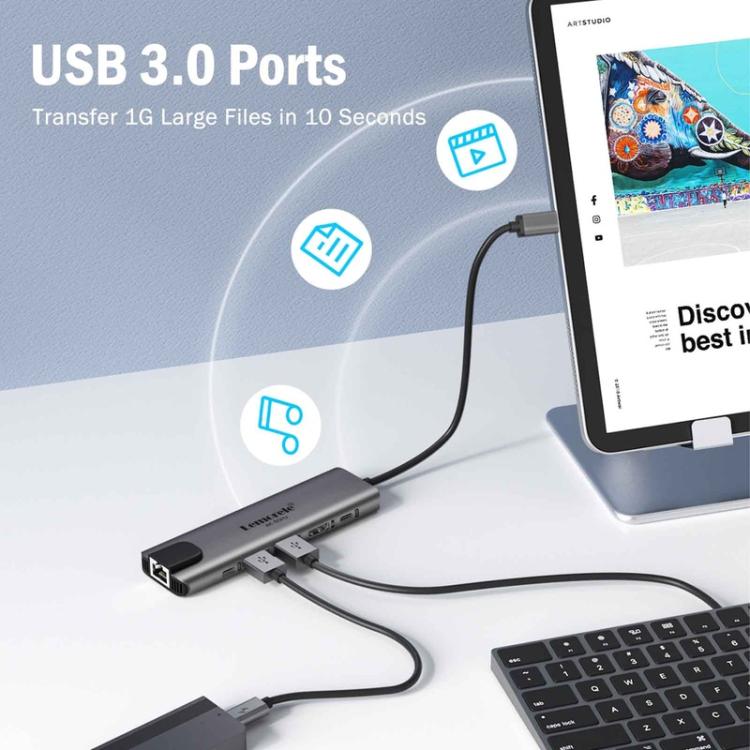 Lemorele Dockningsstation TC44L 6-i-1 med HDMI 4K, kortläsare och 100W PD / USB-C-hubb / PD-docka