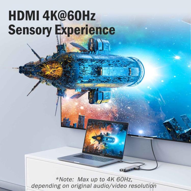 Lemorele Dockningsstation TC44L 6-i-1 med HDMI 4K, kortläsare och 100W PD / USB-C-hubb / PD-docka