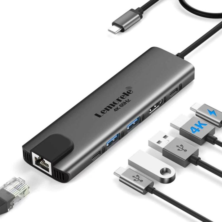 Lemorele Dockningsstation TC44L 6-i-1 med HDMI 4K, kortläsare och 100W PD / USB-C-hubb / PD-docka