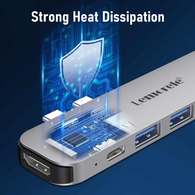 Lemorele Dockningsstation TC52 7-i-2 med HDMI 4K och 100W PD / USB-C-hubb / Multiportadapter