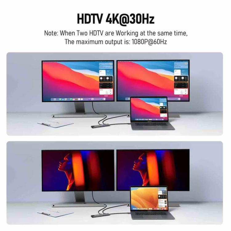 Lemorele Dockningsstation TC65L USB-C med HDMI 4K, Gigabit Ethernet och PD-laddning / Docka / Hubb