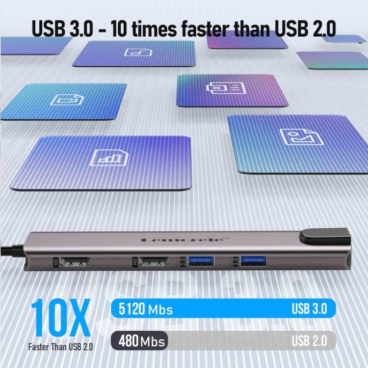 Lemorele Dockningsstation TC65L USB-C med HDMI 4K, Gigabit Ethernet och PD-laddning / Docka / Hubb
